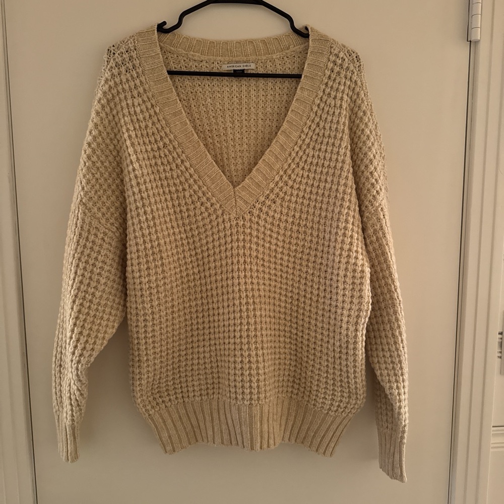 American Eagle Outfitters Cream V-Neck Sweater